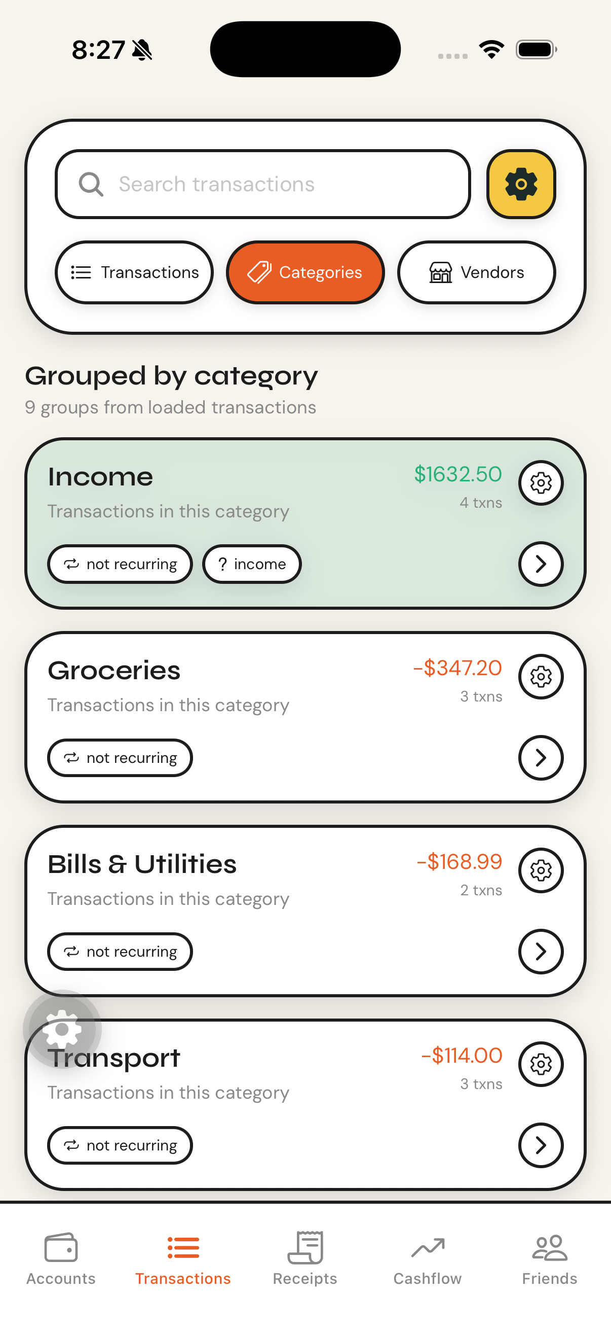 Categories and spending
